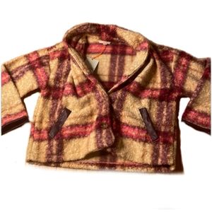 women’s medium pink/tan/purple knox rose wool cropped button jacket